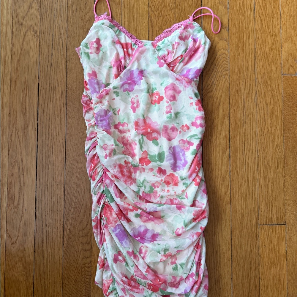 Princess Polly Floral Mini Dress - Pink and Green